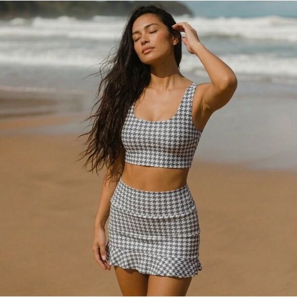 Albion Other - Albion Fit Houndstooth Olivia Square Neck Crop Top - Small - Black/White